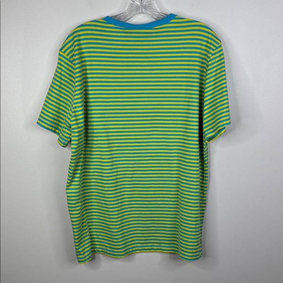 Forever 21 Shirt Mens Large Blue Yellow Loteria Don Clemente La Sandia Striped - Picture 5 of 5